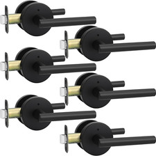 6 Pack Matte Black Interior Door Handles, Modern Privacy Levers for Bathroom & B
