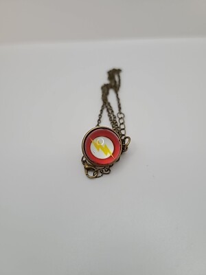 New Super Hero The Flash Lightning Charm Double Sided Glass Ball Necklace 17''
