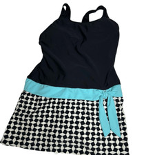 Vensus Black, white and aqua Geometric Pattern one piece skirted swimwear - 12