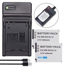 2x EN-EL12 ENEL12 Battery for Nikon Coolpix S8000 S6000 S640 S710 S70 Charger