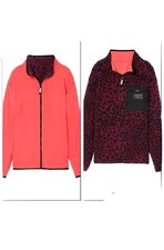 Victoria's secret Pink Reversible Sherpa Full Zip Jacket Coral Leopard MediumNWT