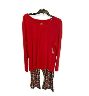 Croft & Barrow Women's Christmas Red Plaid Pajama 2 Piece Set  Size XXL MSR $40