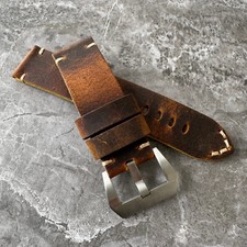 Quality Thick Brown Buffalo Leather Watch Band Strap For Panerai PAM 24mm Lug