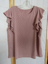 NIB Shein Mauve Round Neck Short Ruffle Sleeve Polyester Blouse Women Size 6