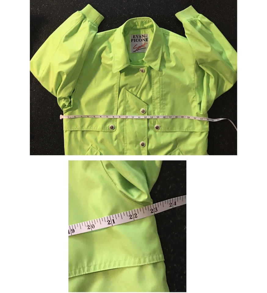Chaqueta cortavientos verde iluminador neón EVAN PICONE SPORT RARA de colección años 80 GRANDE Foto 4 de 4