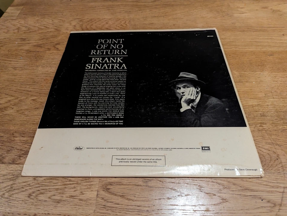 Frank Sinatra “Point Of No Return” Capital SM-1676 Mono Reissue (Abridged 1975) - Image 2 of 4
