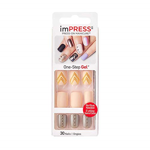 KISS IMPRESS PRESS ON NAILS ONE STEP MANICURE HARLEM SHAKE with GOLD ACCENTS