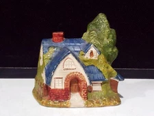 Vintage Bisque Porcelain Japan Victorian House Blue Roof Tea Light Candle Holder