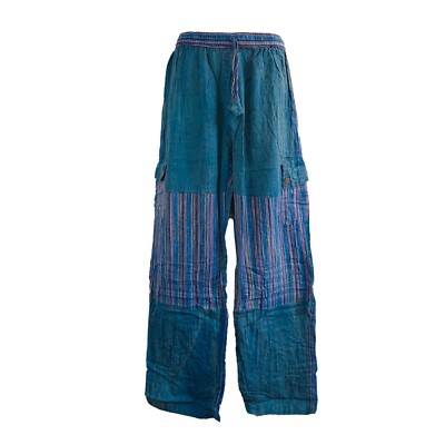 Mens Blue Hippie Pants Cargo Cotton Stonewash Boho Unisex