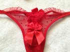 OPEN Half Cup, RED Sexy, 32A, “V” String, DOTTED Mesh 2 piece Set — photo 4