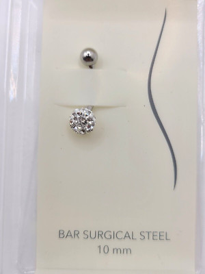 I Am Jewelry Silver Bar Surgical Steel Cubic Zirconia 10mm Ball Body Piercing