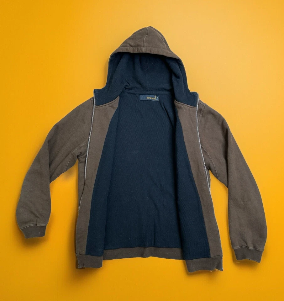 VTG 90s Emerica Skateboards Thermal Lined Hoodie Men’s M Wrap Around Sweatshirt - Image 2 of 4