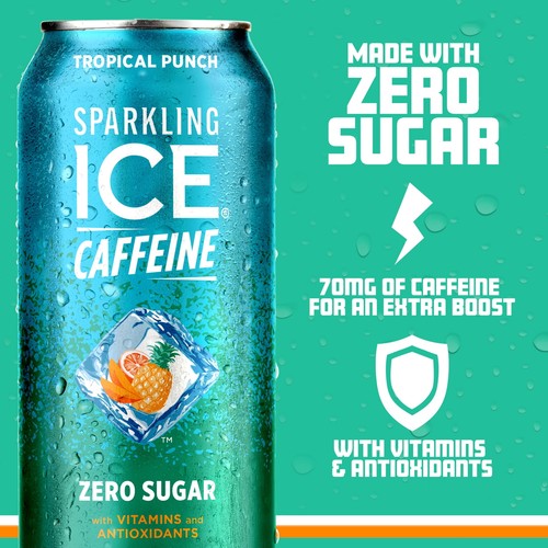 Sparkling Ice Caffeine Tropical Punch Sparkling Water with Caffeine, Zero Sugar, - 第 4/5 張圖片