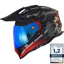 Broken Head Endurohelm Road Pirate VX2 Rot SET + Blau Verspiegeltes Visier