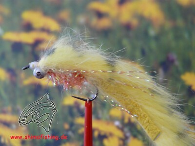 Streamer '' Lightning Man Yellow Fire ''  3er Set, auf Schonhaken, barbless hook