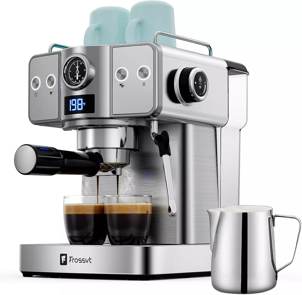 Cappuccino maker top with milk frother