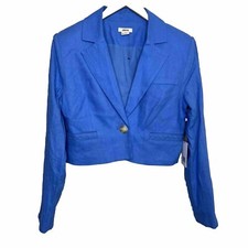 Jason Wu Blazer Cropped Shoulder Pad Linen Blend Cobalt Blue Braided Detail NWT