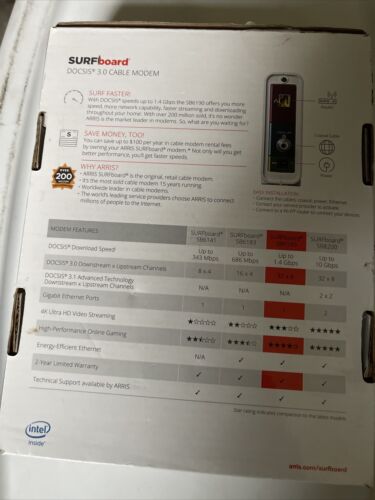 ARRIS SURFboard DOCSIS 3.0 Cable Modem - SB6190 New Open Box 32x8 Up To 1.4 Gbps - Picture 2 of 6