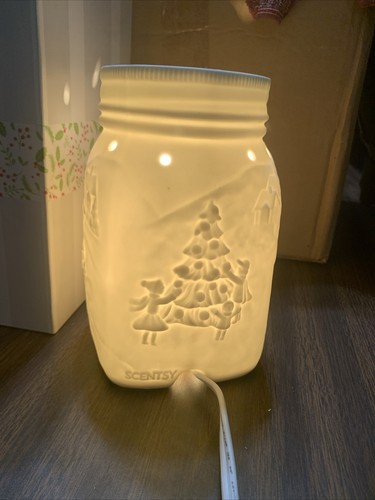 Scentsy Let It Snow! Wax Warmer Winter Snowman White Mason Jar In Box Retired - Picture 5 of 8
