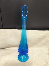 Vintage Fenton Blue Hobnail Swung Stretch Bud Vase 10.5" Tall