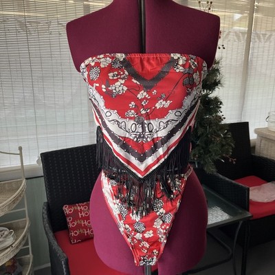 Scarf / Bandana Scarf Style Top With Fringe Size Medium/ 2 Piece 