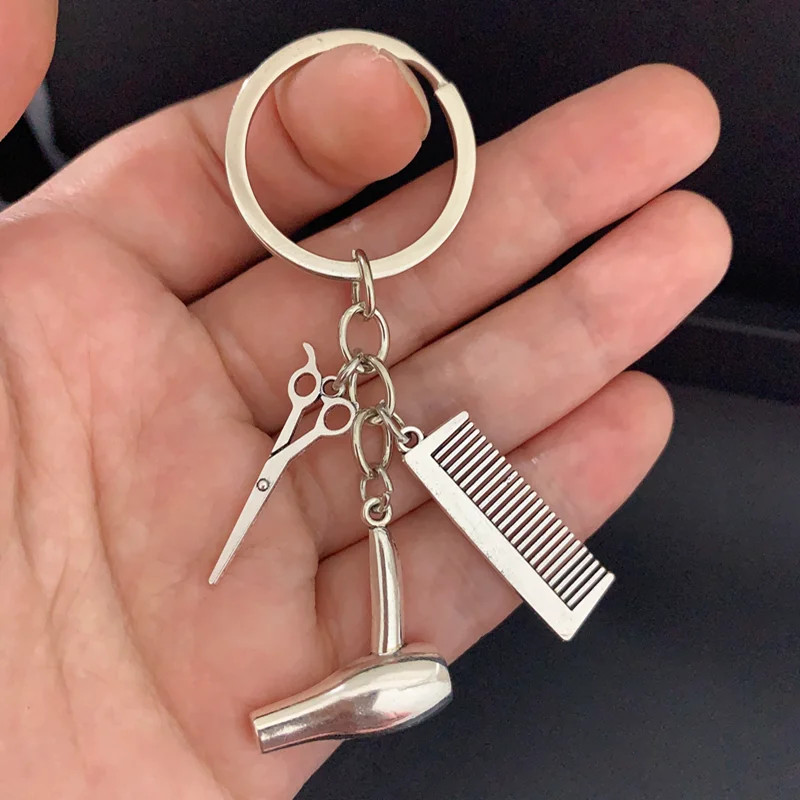 2025 golden Hair stylist essential hair dryer scissors comb Decorative Keychains thumbnail 6
