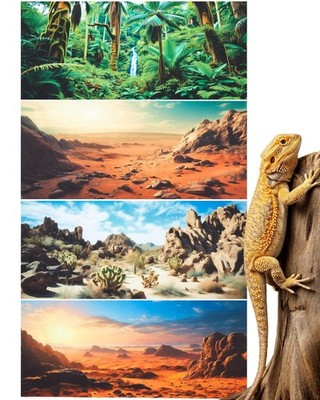 Breling 4 Pcs 36 x 18 Inch Reptile Habitat Background with Nano Glue Gobi Sun...