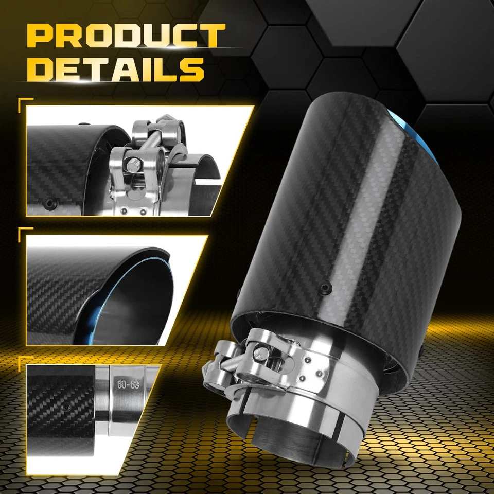2.5″ID-3.5″OD Carbon Fiber Universal Tailpipe Exhaust Tip 304 Stainless Steel 2X - Image 4 of 4