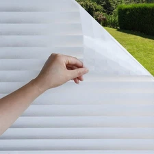 Mangobox Privacy Window Film, Non Adhesive White Strips Vinyl Glass Film,Faux...
