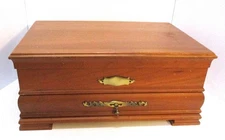 Solid Wood Silver Chest w Drawer Pacific Silvercloth Anti-Tarnish Brass Handles