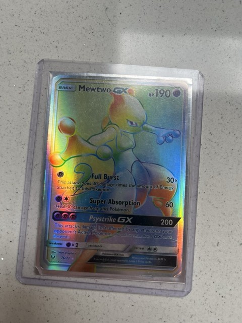 Mewtwo GX Hyper Rainbow Secret Rare Sun & Moon Shining Legends Card 76/73