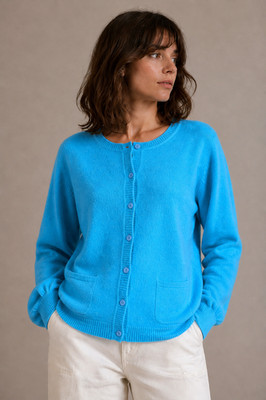Gerry Weber Cashmere Cardigan Blue Button Front Knit Sweater Women S M Soft