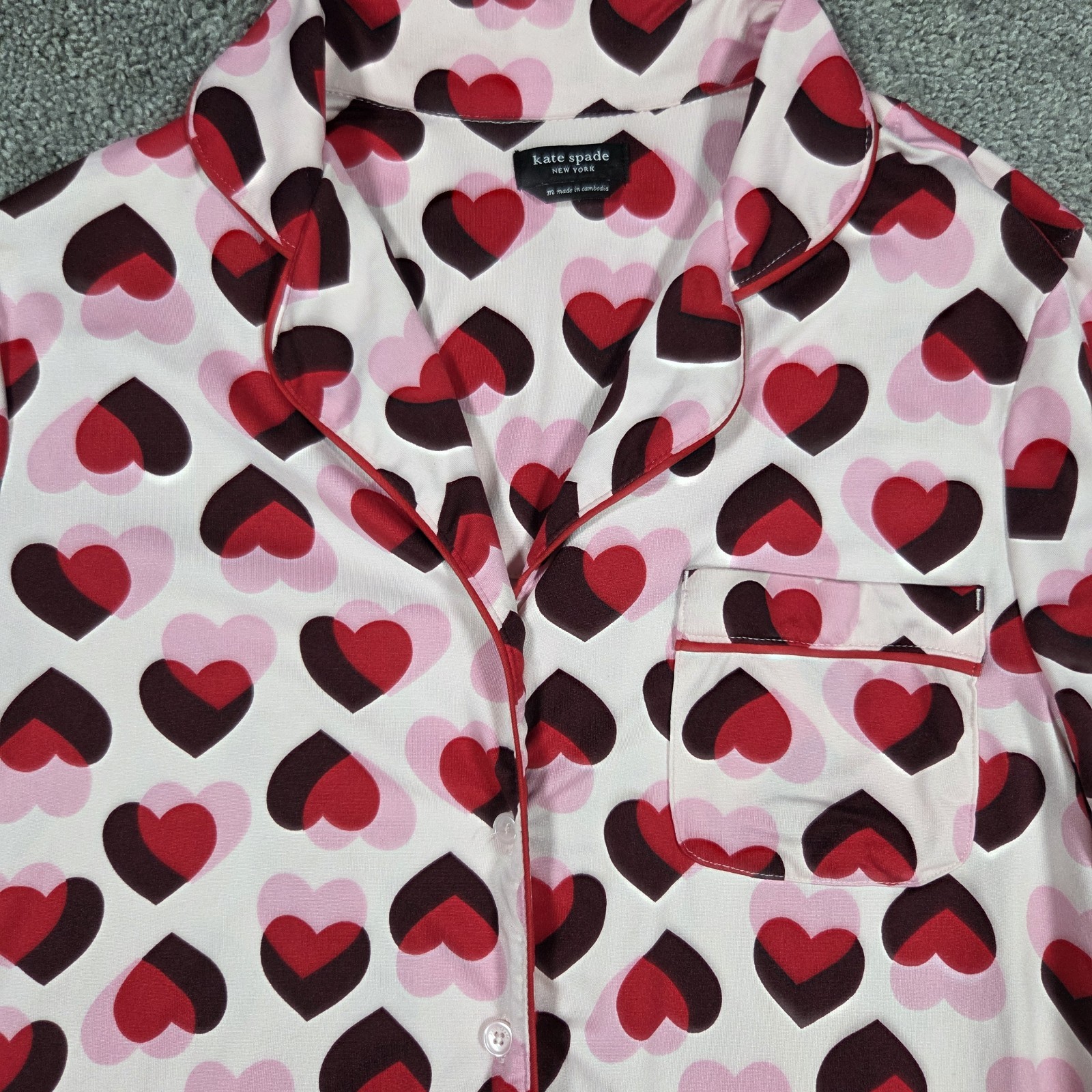 Kate Spade Heart Print Pajama Top Womens Medium Button Front Lounge Sleep thumbnail 2