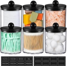 6 Pack Acrylic Qtip Holder Dispenser for Cotton Swabs, Balls, Pads, Floss -