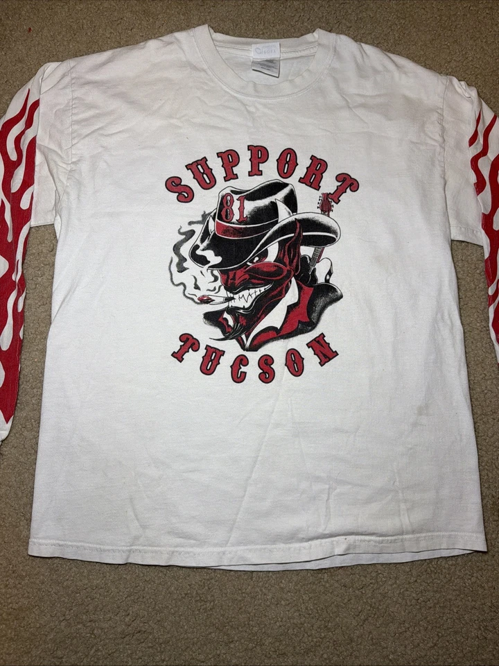 VTG Hells Angels Support Tucson Arizona 81 Shirt Adult Large Devil Red & White! - Image 4 of 4
