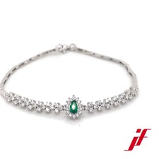 Bracciale -585 In Argento? Oro Bianco Con Zirconi E Pietra Verde, 16,5 cm