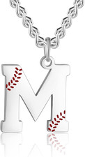 Baseball Initial A-Z Letter Necklace - Men'S Baseball Charm Pendant in Stainless