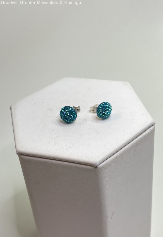 925 Sterling Blue Crystal Stud Earrings 1.1g