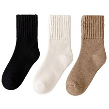 3 Pairs Boot Socks for Women Girls Winter Solid Thick Warm Socks Cozy Crew Socks