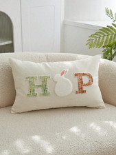 Hop Bunny Design Embroidered Cushion Cover 30x50cm Premium Easter Spring Decor