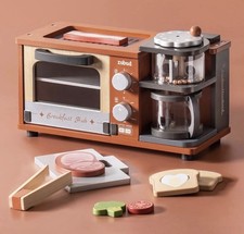 ROBUD Toddler Kitchen Playset - Wooden Breakfast Set with Coffee Maker, Toaster