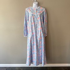 Lanz of Salzburg Nantucket Rose Cotton Flannel Nightgown 54" Periwinkle NWT M
