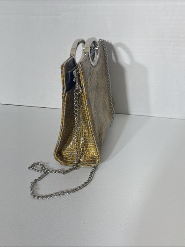 Bellini gold faux snakeskin purse Women’s Clutch Handbag With Silver Accents - Picture 2 of 11