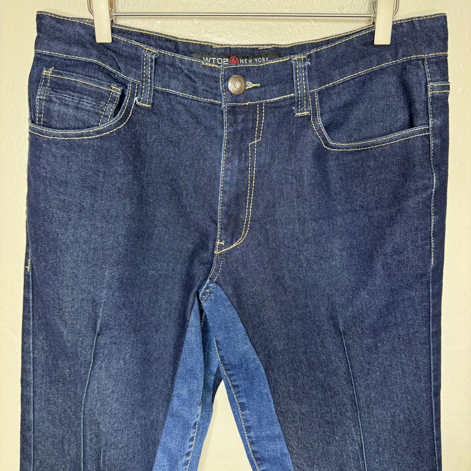 WT02 Dark Deconstructed Patchwork Jeans, Creased,… - image 3