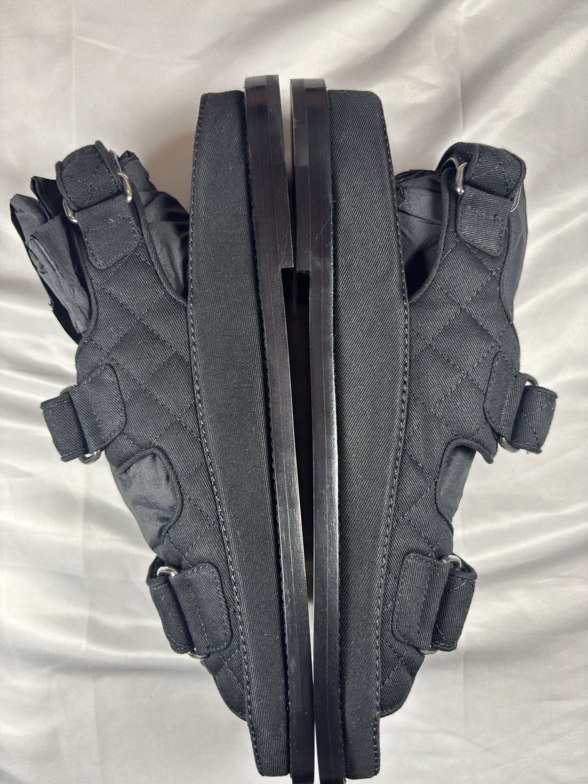 Chanel Sandals Strap Quilted Nylon Twill CC Rare 100percent Authentic 38.5 EU NEW image 9