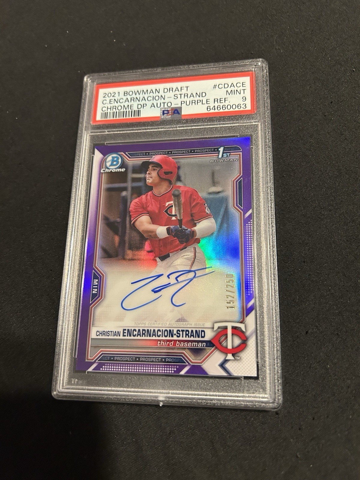 2021 1st Bowman Chrome Christian Encarnacion Strand Auto Purple 152/250 PSA 9