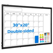 Monthly Calendar Dry Erase Whiteboard, 30" x 20" x 20", Black Frame
