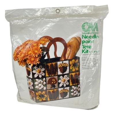 Vintage 1976 Columbia-Minerva Needlepoint Tote Kit Forest Naturals 8185 New