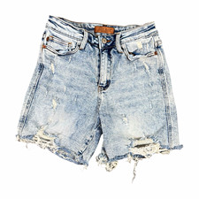 Judy Blue Women  s Light Wash Distressed High Rise Stretch Denim Shorts S