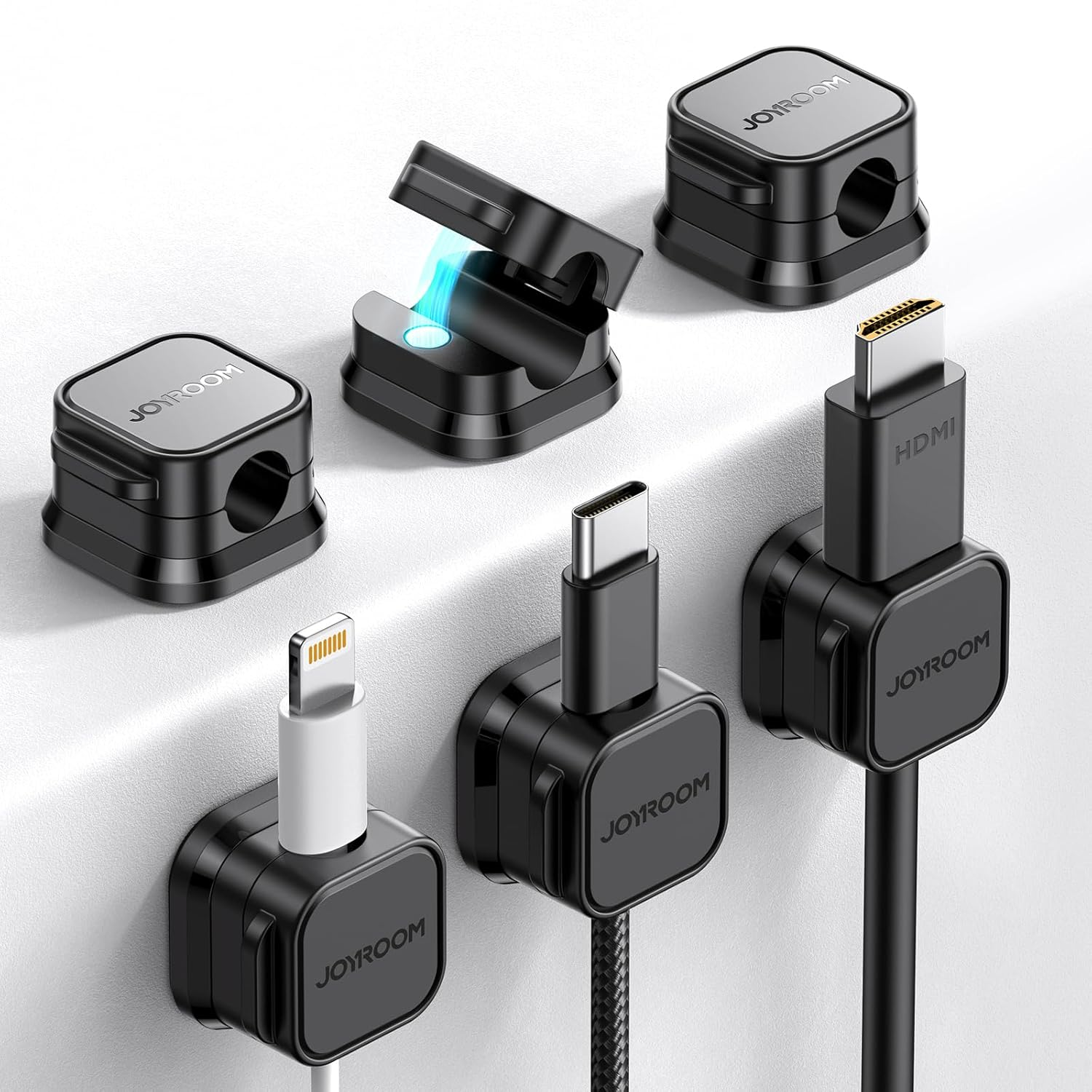 6 Pack Cable Tidy Clips Adjustable Cord Organiser Magnetic Management Self Adhes